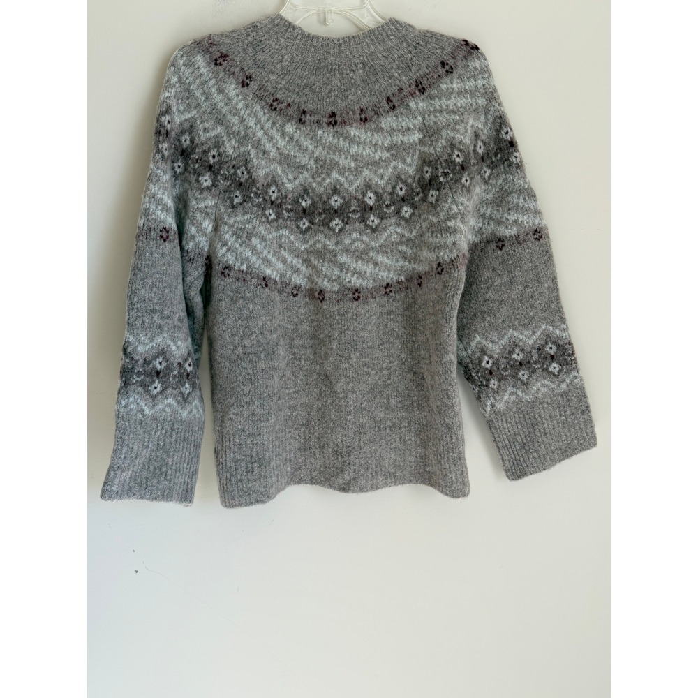 Aritzia Wilfred Fair Isle Nordic Sweater Women XS Grey Wool Blend Crew